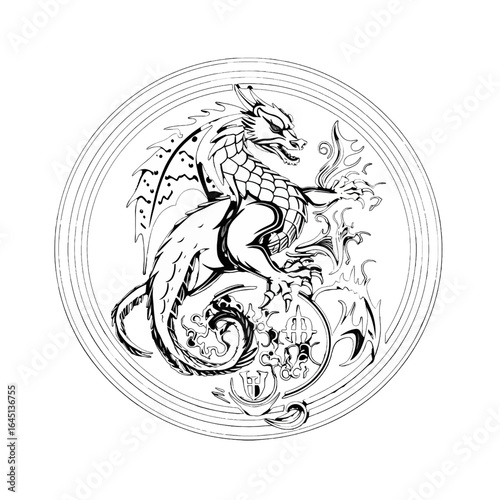 Dragon, black and white logo image