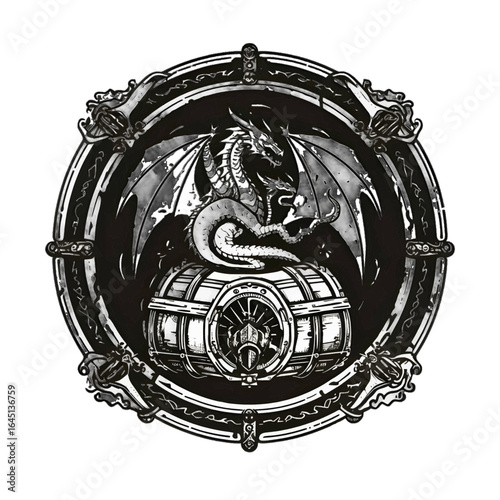 Dragon, black and white logo image