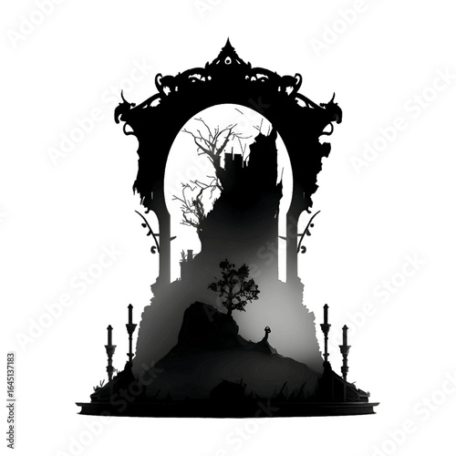 Black silhouette of an altar on white background.