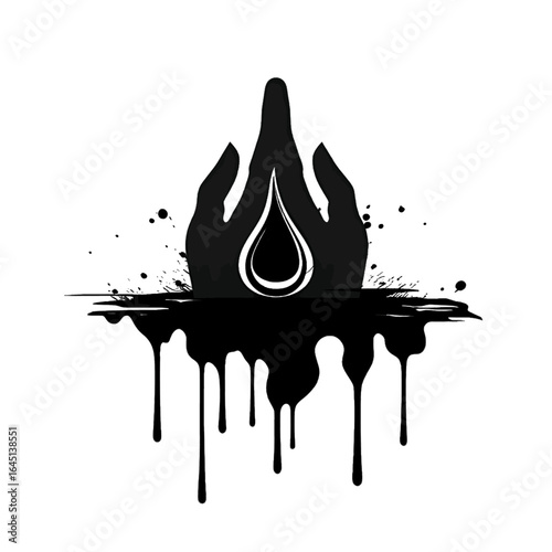 Black silhouette of a drop of oil on white background.
