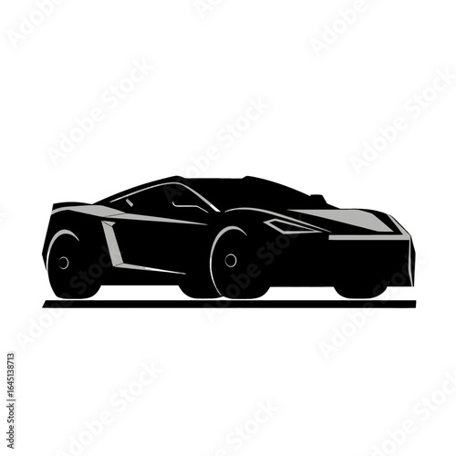 Black silhouette of a sports car on white background.
