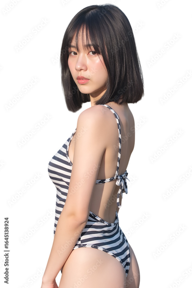 Fototapeta premium woman in swimsuit posing on transparent background