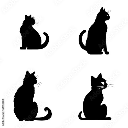 Black silhouette of cats on white background.