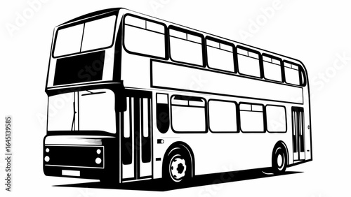 Illustration of a double decker bus with multiple windows and a blank advertising space on the side view silhouette