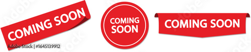 Free Download Coming Soon Banner Set – Red and White Vector Labels for Product Launches and Promotions - GFXLoad