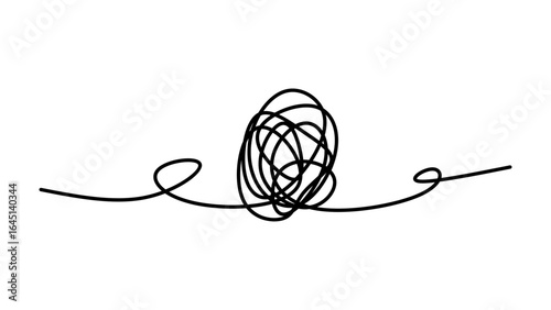 A tangled ball of thread unraveling, chaos leading to order concept, representing confusion, complexity, solution finding, and creative brainstorming.
