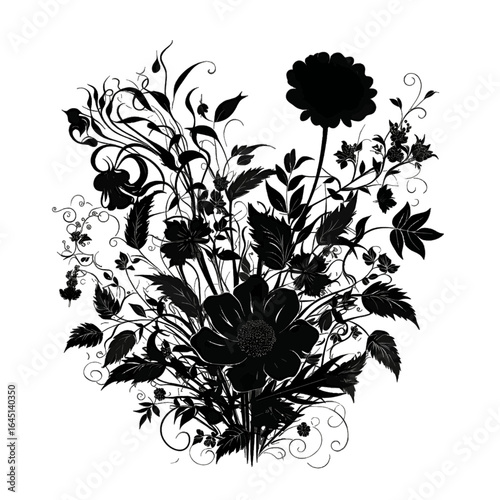 Black silhouette of flowers on white background.
