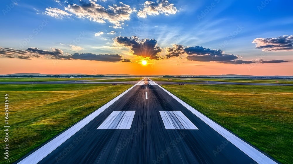 Naklejka premium A peaceful airport runway stretching into the horizon, symbolizing adventure and new beginnings.