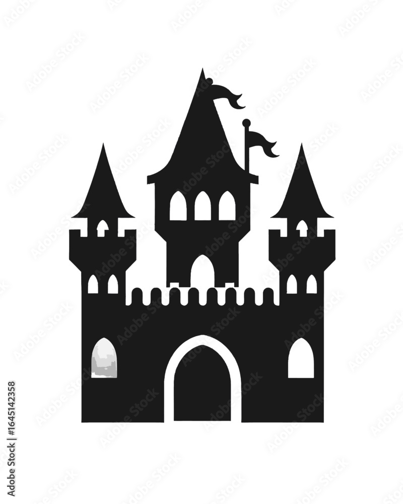 Fototapeta premium Black silhouette of a castle on white background.