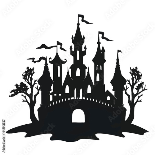 Black silhouette of a castle on white background.
