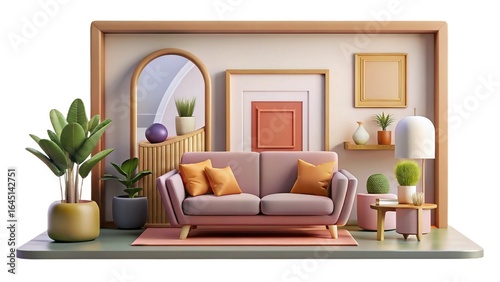 Wallpaper Mural Stylish Mid Century Modern Living Room Design Inspiration with Pink Sofa and Green Plants Torontodigital.ca