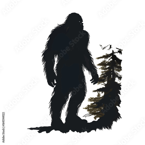 Black silhouette of a king kong, gorilla on white background.