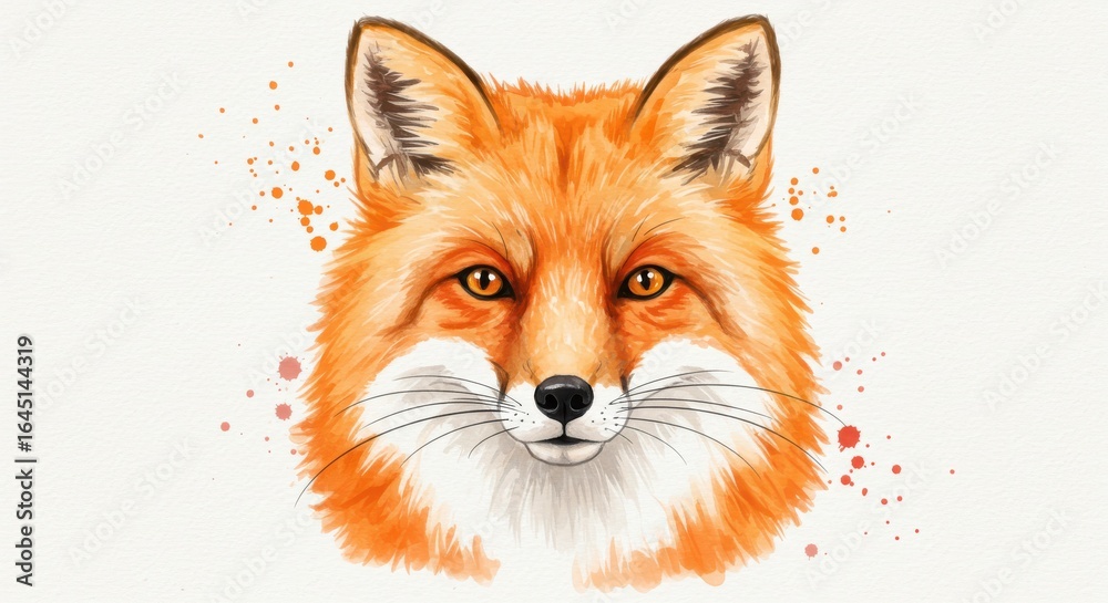Obraz premium Fox Head Watercolor Painting with Orange Fur and White Background