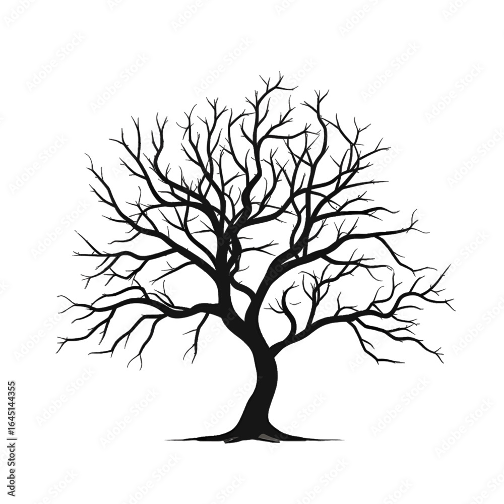Fototapeta premium Black silhouette of tree on white background.