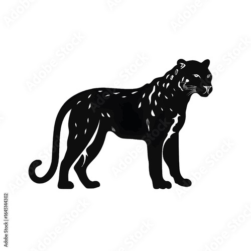 Black silhouette of a tiger, panther on white background.