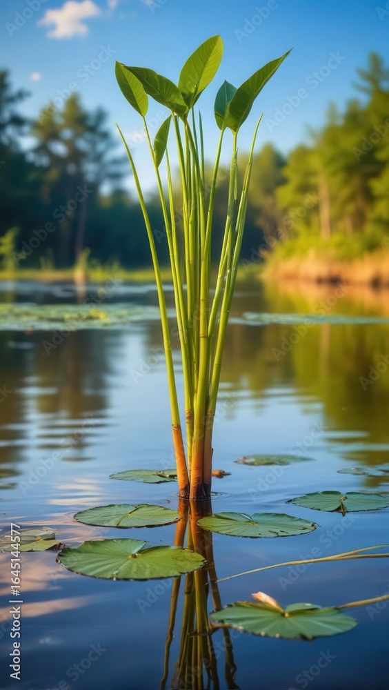 Obraz premium Aquatic Plant with Long Stems and Flat Leaves