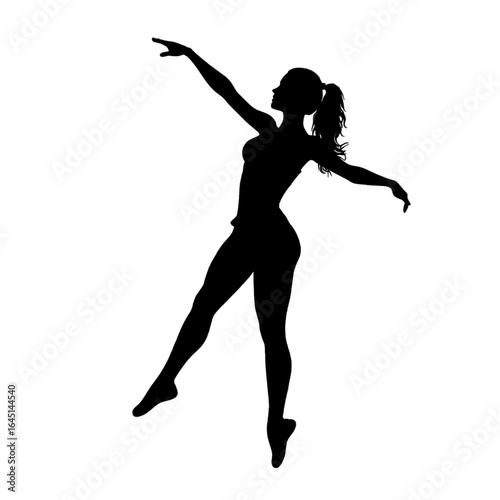Black silhouette of naked woman, ballerina on white background.