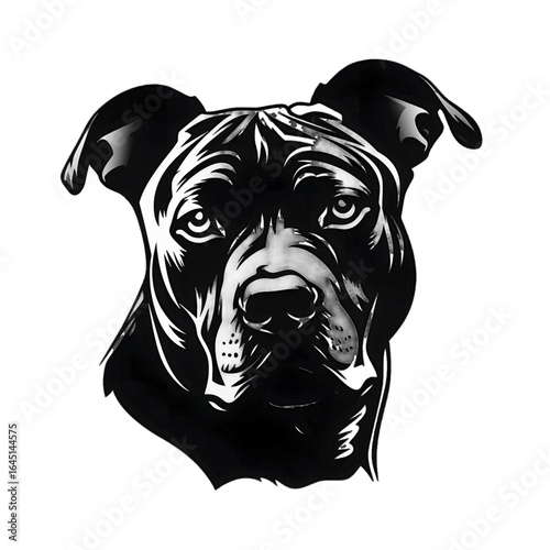 Black silhouette of a dog, bulldog on white background.