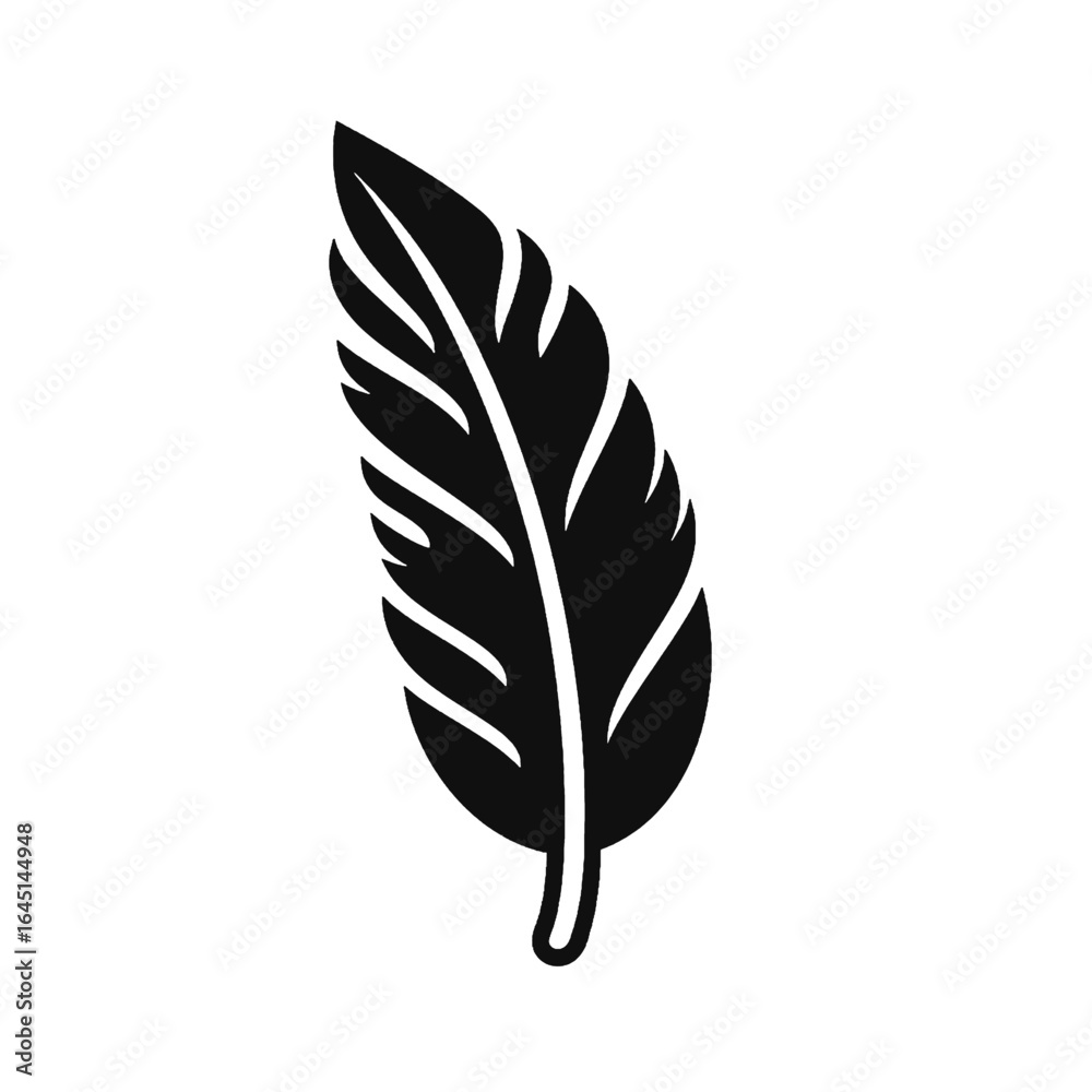 Fototapeta premium Black silhouette, tattoo of a feather on white background. Vector.
