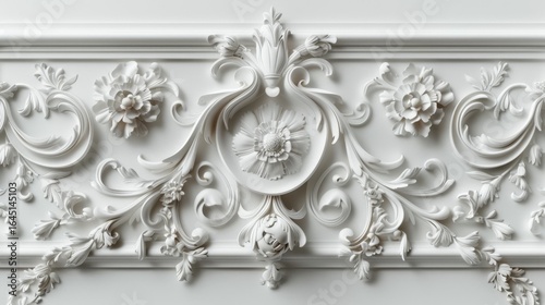 Ornate white floral decorative wall panel with intricate baroque design