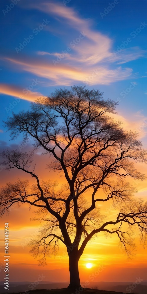 Obraz premium Branches of isolated tree against sky at sunset