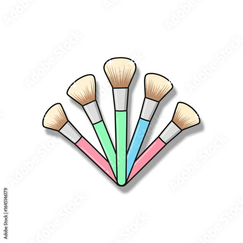 Colorful makeup brushes arranged in a fan shape, ideal for beauty routines.