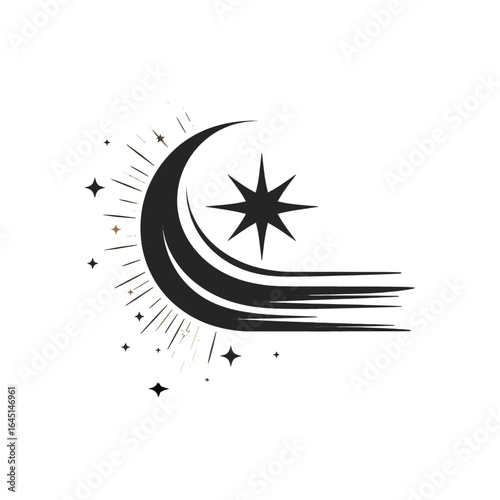 Black silhouette, tattoo of stars and wave on white background. Vector.