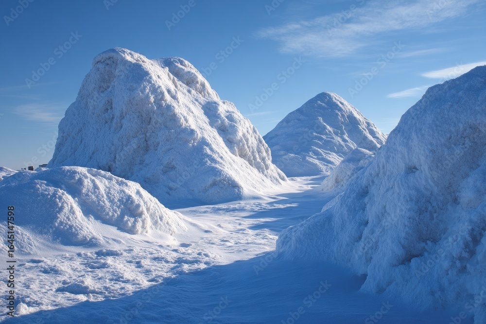 Obraz premium Snowy mountain peaks under a vibrant blue sky. Frozen landscape