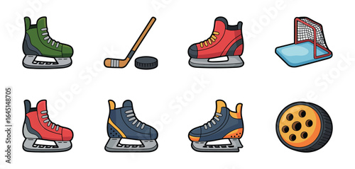 Collection of ice hockey equipment and gear