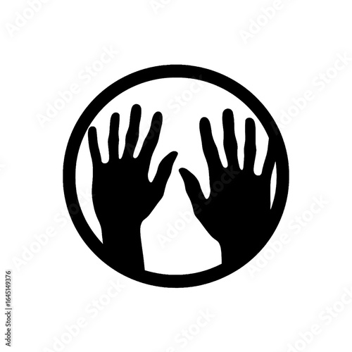 Black silhouette, tattoo of a hands in a circle on white isolated background. Vector.
