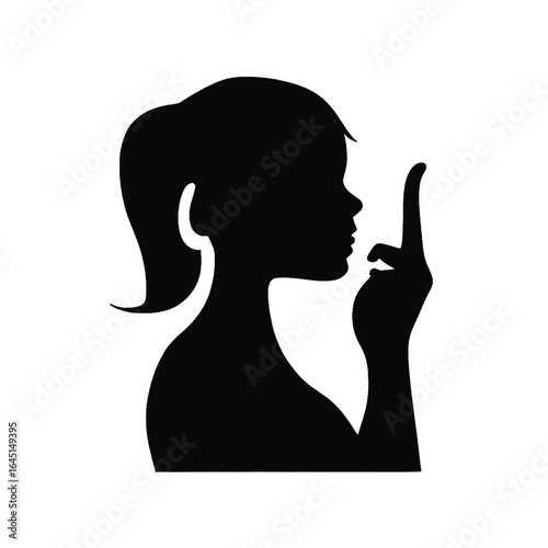 Black silhouette, tattoo of a woman showing the middle finger on white isolated background. Vector.