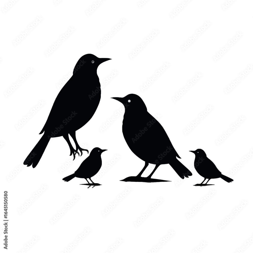 Obraz premium Black silhouette, tattoo of birds on white isolated background. Vector.