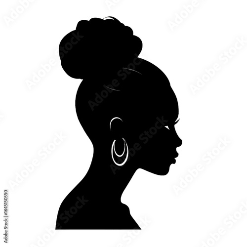 Black silhouette, tattoo of an African woman on white isolated background. Vector.
