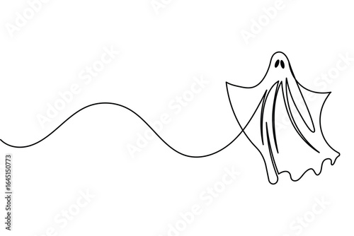 Halloween ghost continuous one line drawing minimalist isolate outline vector illustration white background