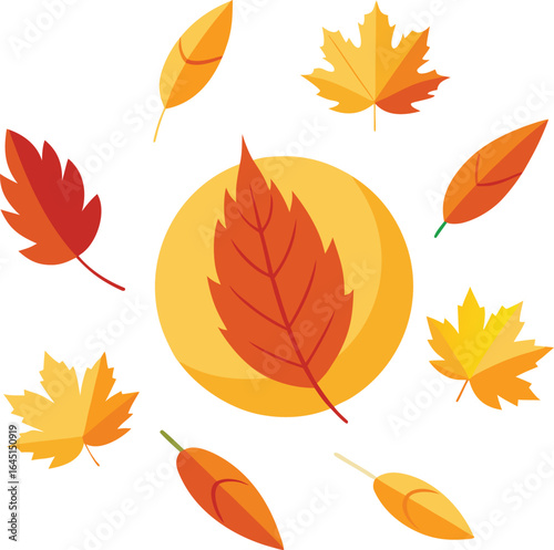 Autumn Leaves and Sun – Autumnal Equinox Seasonal Illustration