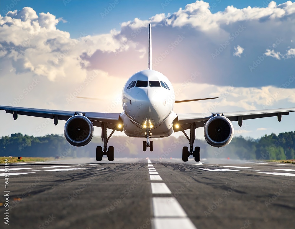 Obraz premium Airplane taxiing on runway under dramatic sky