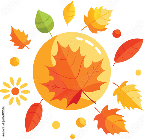 Autumn Leaves and Sun – Autumnal Equinox Seasonal Illustration