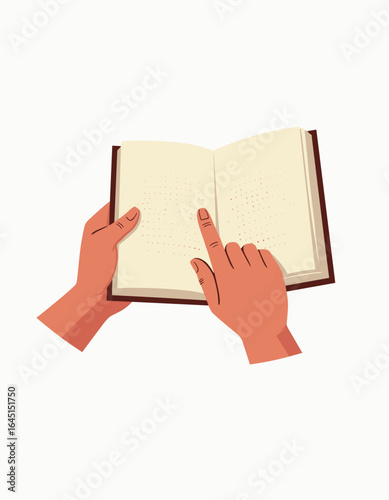 Hands reading Braille book