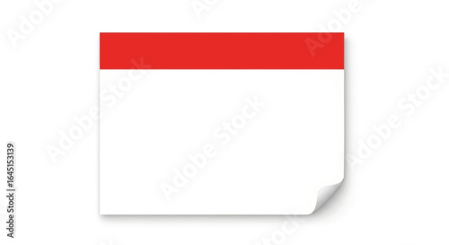 Blank Calendar Page with Red Header - Isolated on White Background