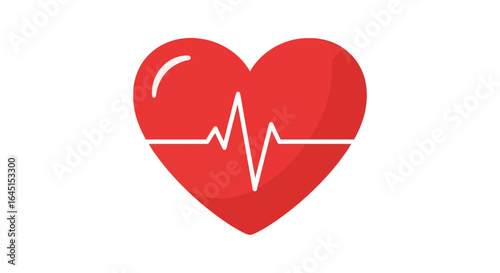 Dynamic red heart illustration featuring an electrocardiogram pulse line, symbolizing vitality, medical care, health monitoring, and wellness concepts for digital applications.
