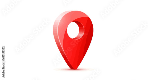 Shiny Red Location Pin Icon with Subtle Shadow on a White Background, Perfect for Navigation and Geo-Tagging