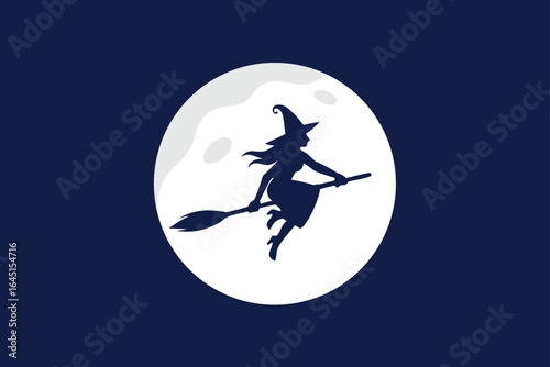 minimalist witch flying on broom  vector style  si