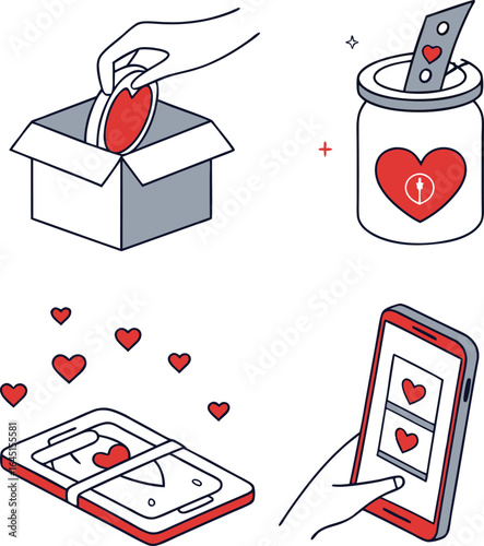 Digital Giving and Community Care Modern Charity and Support Icon Set Volunteer