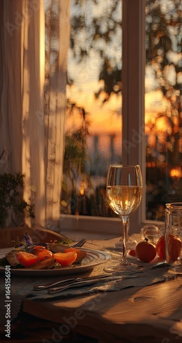 Golden hour dining by a window