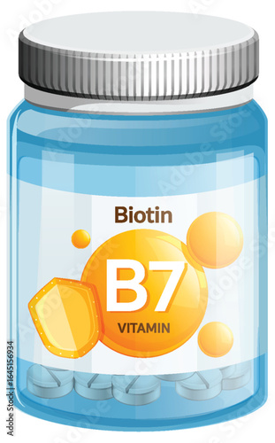 Vitamin B7 Biotin Supplement Bottle Vector Illustration