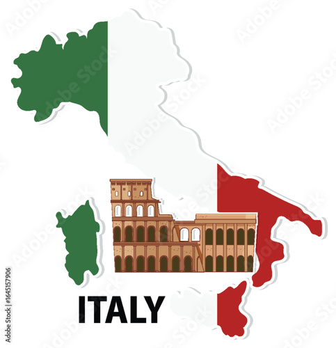Italy Map with Colosseum Vector Illustration