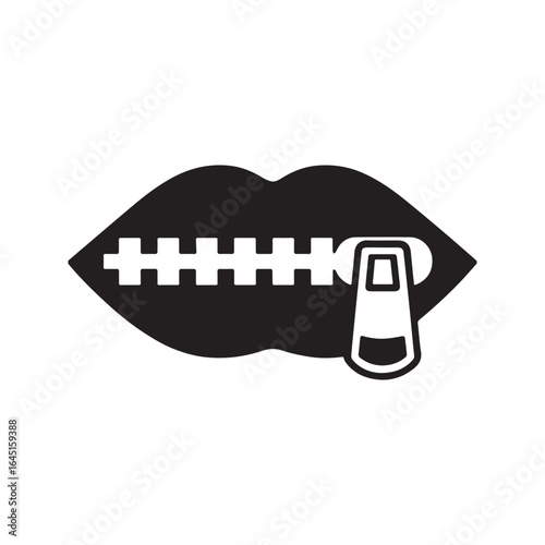 Zipper Mouth Icon, Zipped Lips Vector Symbol for Silence and Secrecy
