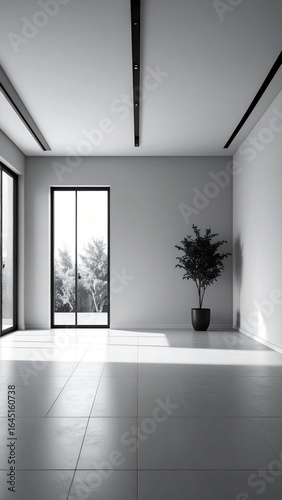 Minimalist Modern Interior Design Empty Room Sunlight.