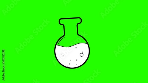 2d line animated chemical bottle with sparkling on green screen background