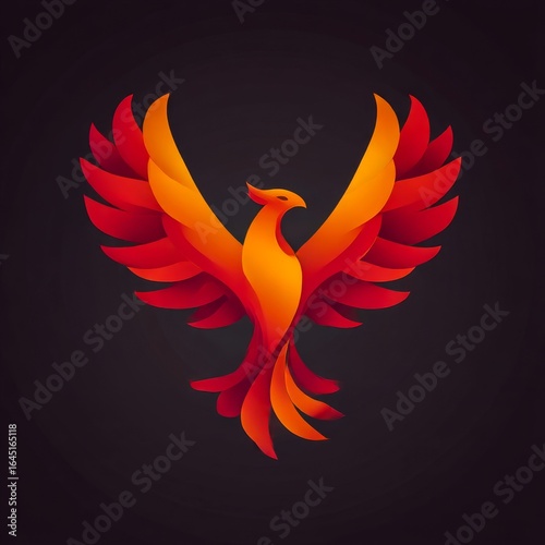 stylized phoenix shape logo in gradient redorange isolated on dark background